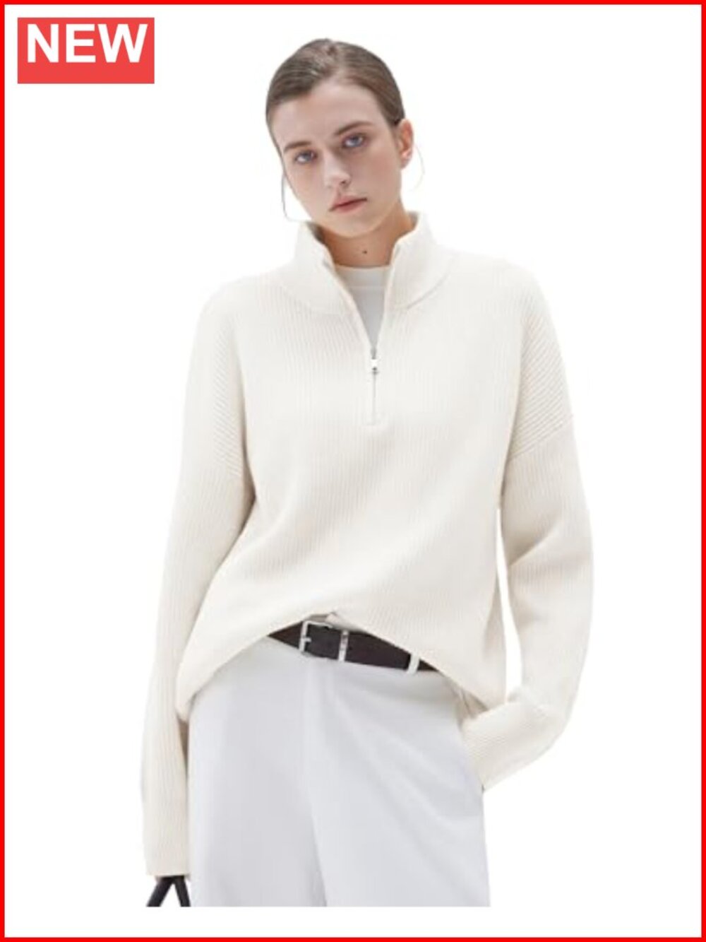 Cashmere Blend Oversized Quarter Zip Pullover Sweater Mock Neck Knit